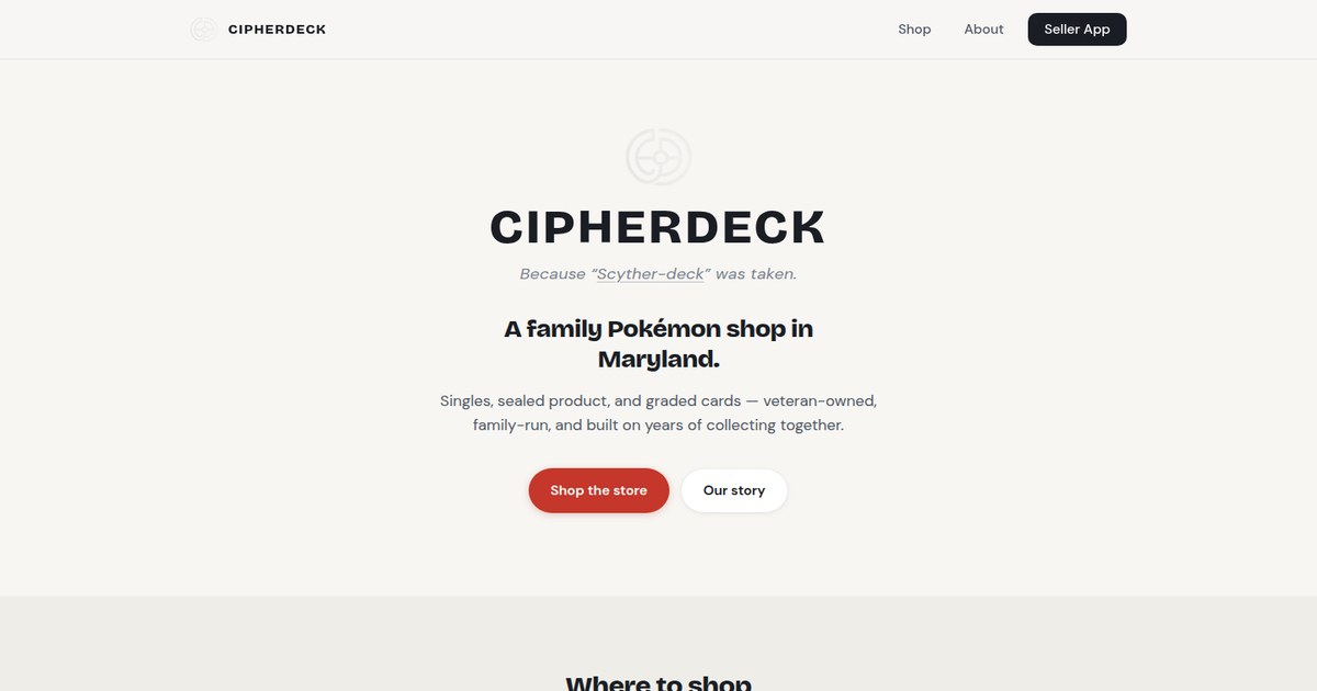 CipherDeck — family Pokémon shop in Maryland